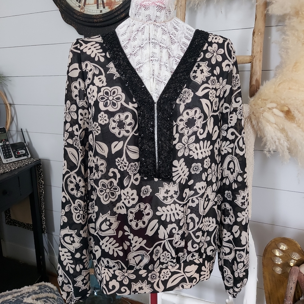 NWOT Nicole Miller Embellished Beaded Top